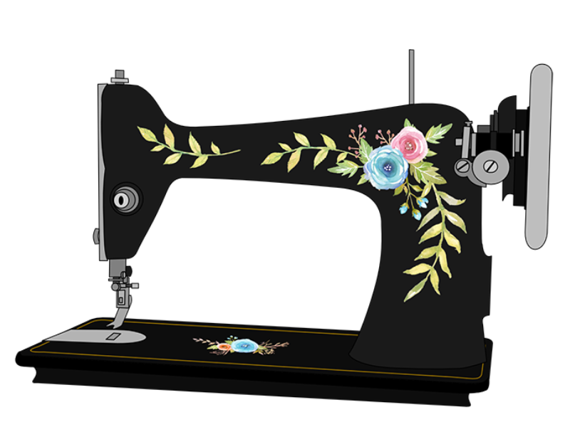 かわいい絵の入ったミシンのイラスト