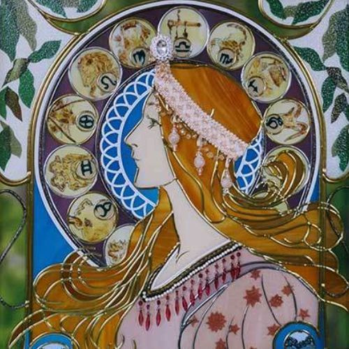 横顔の女性のグラスアートの作品