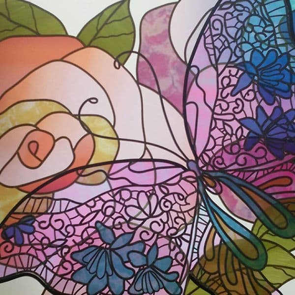 グラスアートのお花と蝶の作品